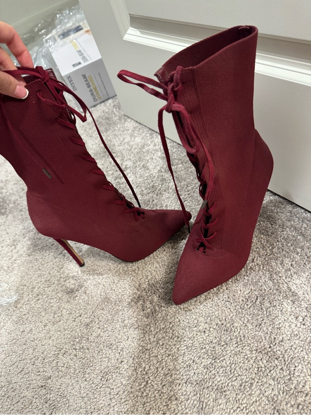 Aldo Wine Lace-Up Pointed Stiletto Heeled Boots